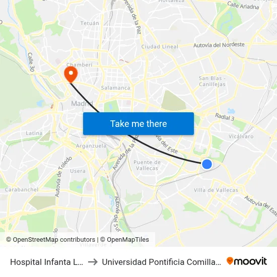 Hospital Infanta Leonor to Universidad Pontificia Comillas - Icade map