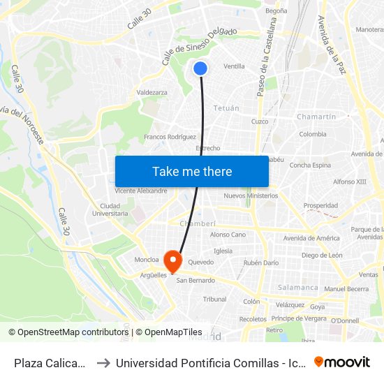 Plaza Calicanto to Universidad Pontificia Comillas - Icade map