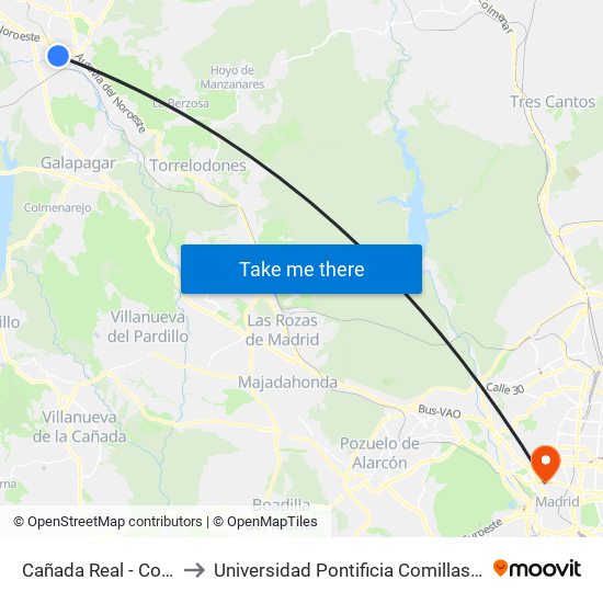 Cañada Real - Colegio to Universidad Pontificia Comillas - Icade map