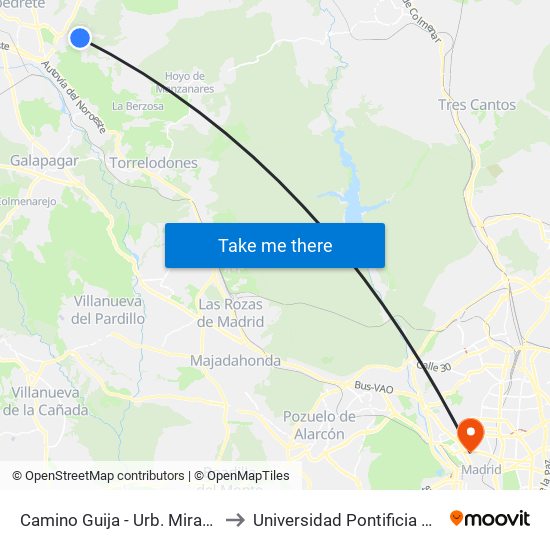 Camino Guija - Urb. Mirador De La Sierra to Universidad Pontificia Comillas - Icade map