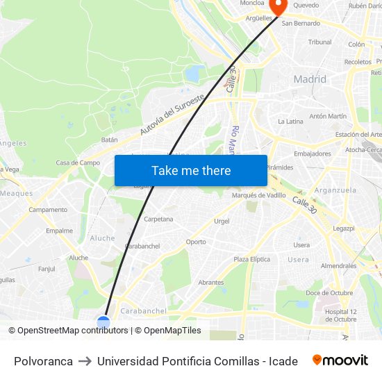 Polvoranca to Universidad Pontificia Comillas - Icade map