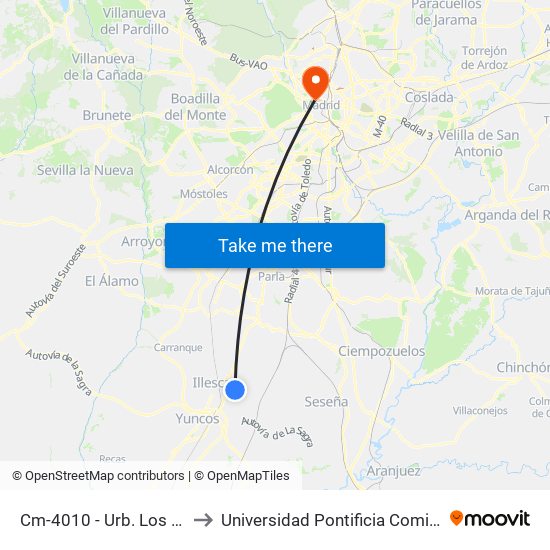 Cm-4010 - Urb. Los Pradillos to Universidad Pontificia Comillas - Icade map