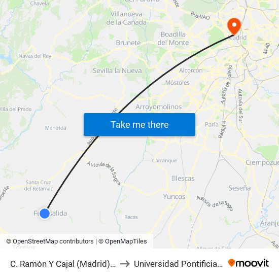 C. Ramón Y Cajal (Madrid), Portillo De Toledo to Universidad Pontificia Comillas - Icade map