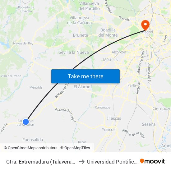 Ctra. Extremadura (Talavera), Santa Cruz Del Retamar to Universidad Pontificia Comillas - Icade map