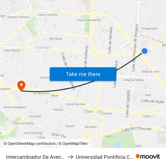 Intercambiador De Avenida De América to Universidad Pontificia Comillas - Icade map