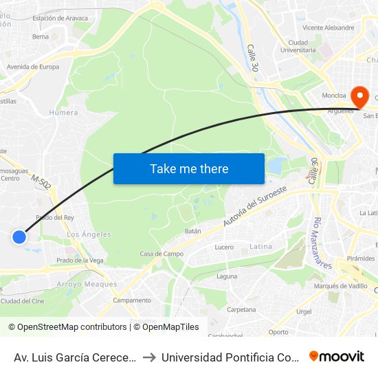 Av. Luis García Cereceda - Alisios to Universidad Pontificia Comillas - Icade map