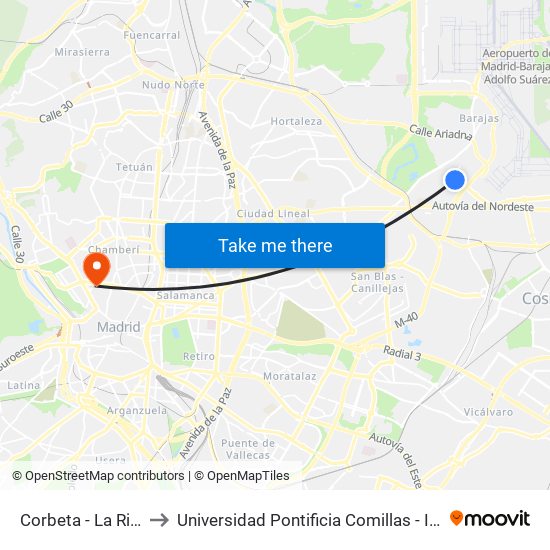 Corbeta - La Rioja to Universidad Pontificia Comillas - Icade map
