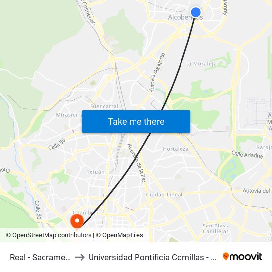 Real - Sacramento to Universidad Pontificia Comillas - Icade map