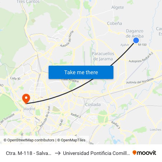 Ctra. M-118 - Salvador Dalí to Universidad Pontificia Comillas - Icade map