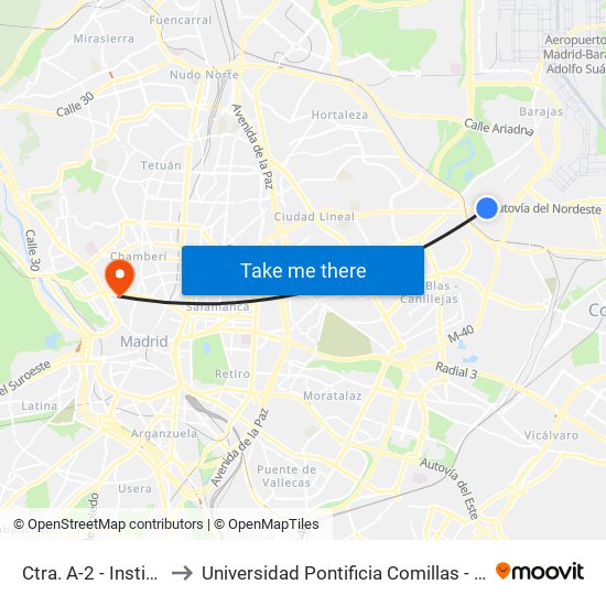 Ctra. A-2 - Instituto to Universidad Pontificia Comillas - Icade map