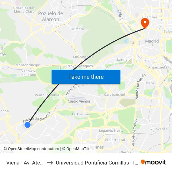 Viena - Av. Atenas to Universidad Pontificia Comillas - Icade map