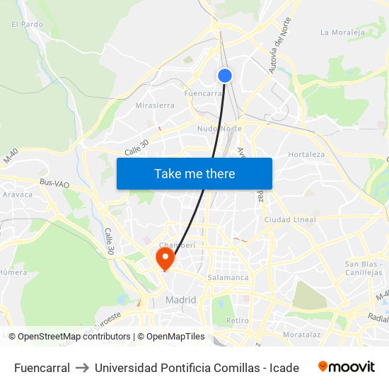 Fuencarral to Universidad Pontificia Comillas - Icade map