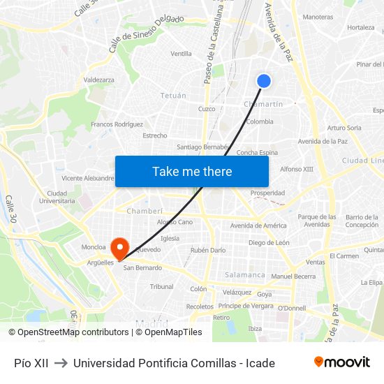 Pío XII to Universidad Pontificia Comillas - Icade map