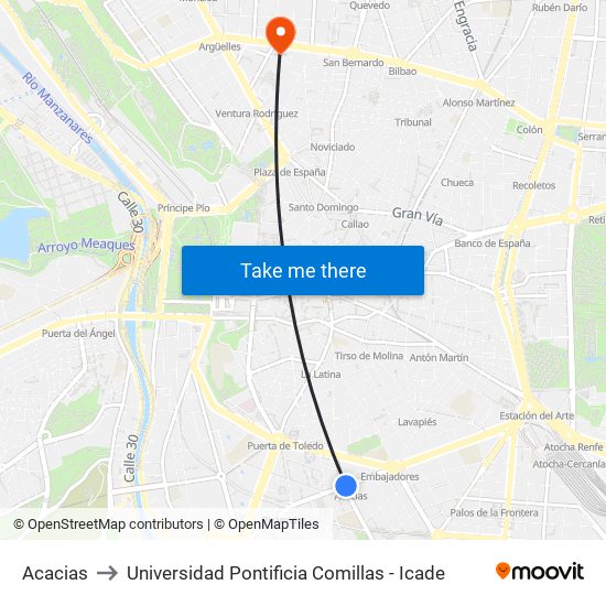 Acacias to Universidad Pontificia Comillas - Icade map