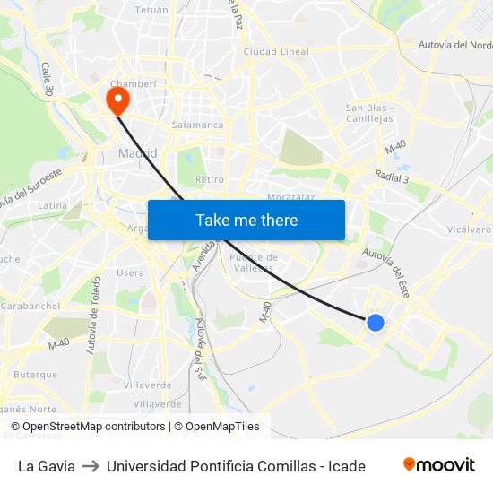 La Gavia to Universidad Pontificia Comillas - Icade map
