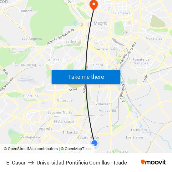 El Casar to Universidad Pontificia Comillas - Icade map