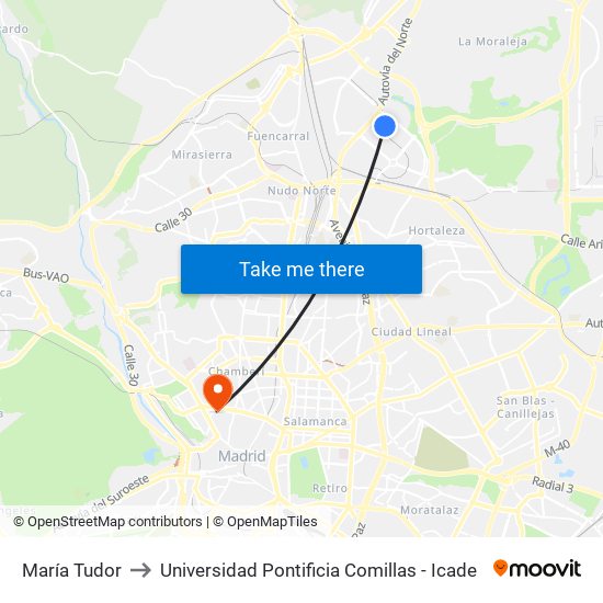 María Tudor to Universidad Pontificia Comillas - Icade map