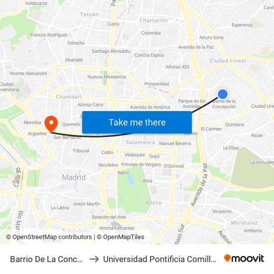 Barrio De La Concepción to Universidad Pontificia Comillas - Icade map