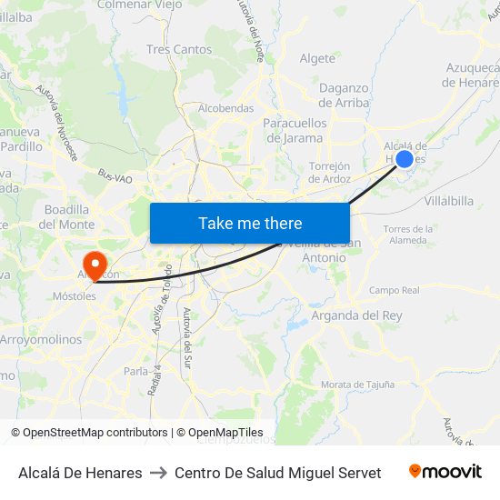 Alcalá De Henares to Centro De Salud Miguel Servet map