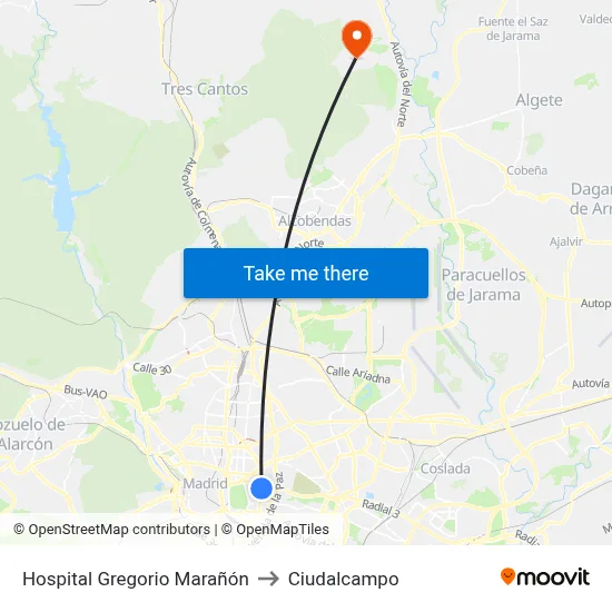 Hospital Gregorio Marañón to Ciudalcampo map