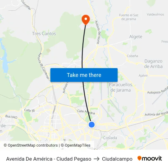 Avenida De América - Ciudad Pegaso to Ciudalcampo map