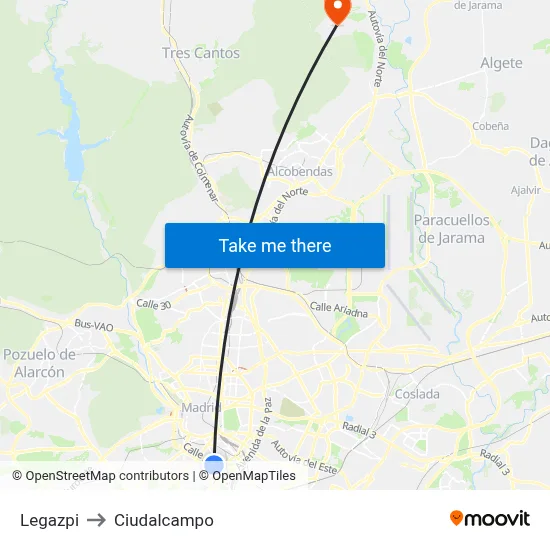 Legazpi to Ciudalcampo map