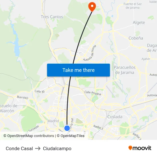 Conde Casal to Ciudalcampo map