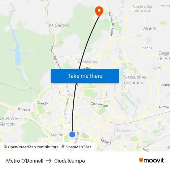 Metro O'Donnell to Ciudalcampo map