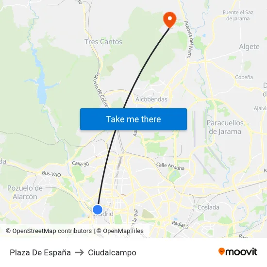 Plaza De España to Ciudalcampo map
