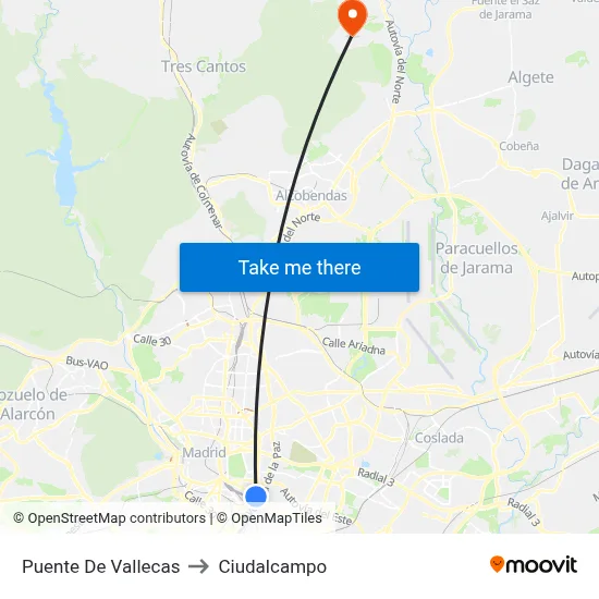 Puente De Vallecas to Ciudalcampo map