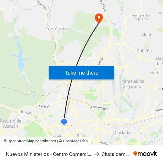 Nuevos Ministerios - Centro Comercial to Ciudalcampo map