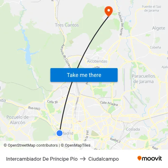 Intercambiador De Príncipe Pío to Ciudalcampo map