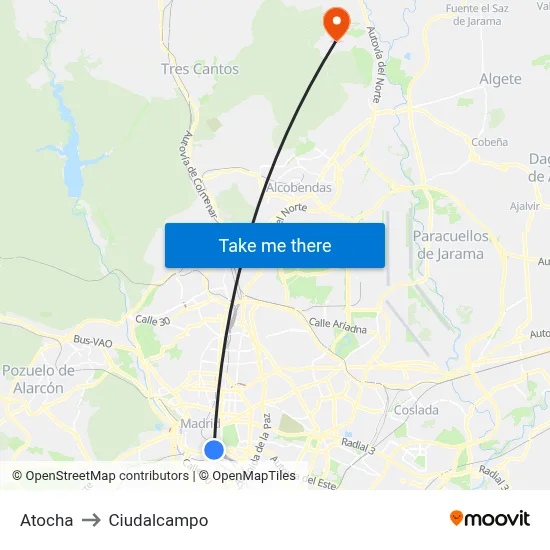 Atocha to Ciudalcampo map