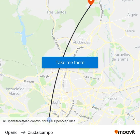 Opañel to Ciudalcampo map