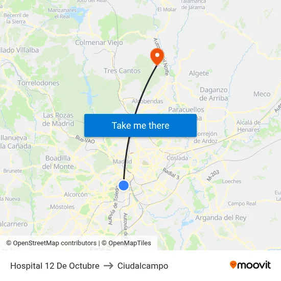 Hospital 12 De Octubre to Ciudalcampo map