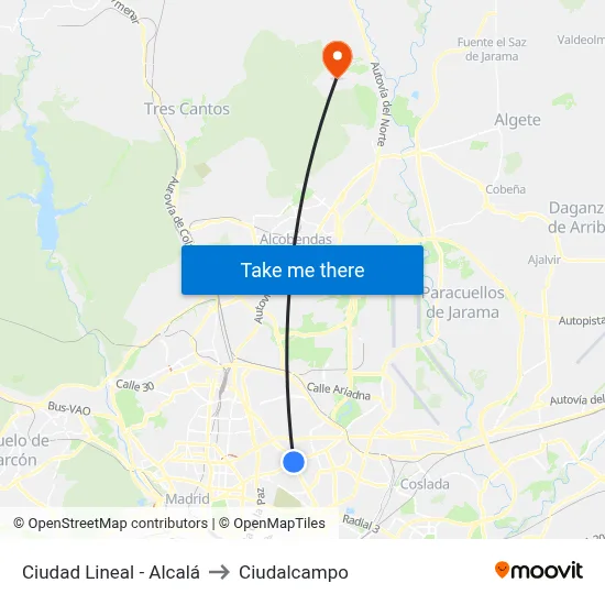Ciudad Lineal - Alcalá to Ciudalcampo map