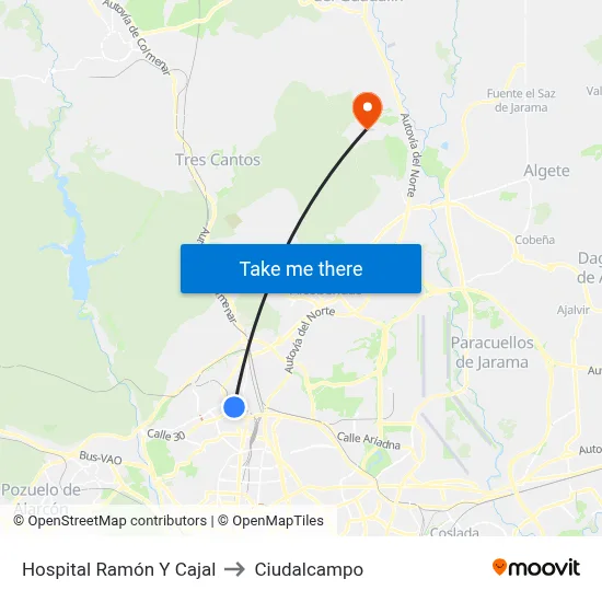Hospital Ramón Y Cajal to Ciudalcampo map