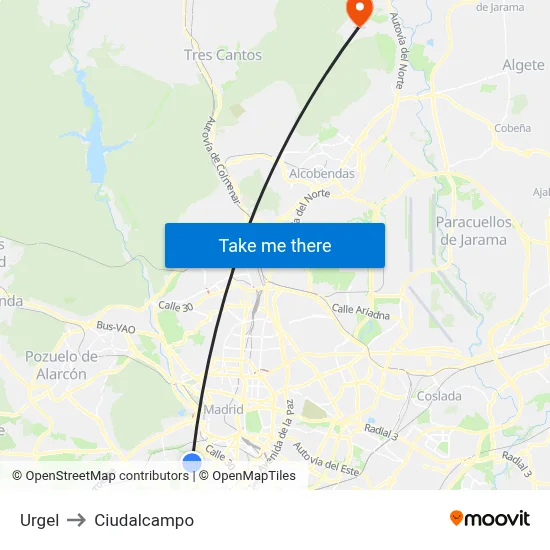 Urgel to Ciudalcampo map