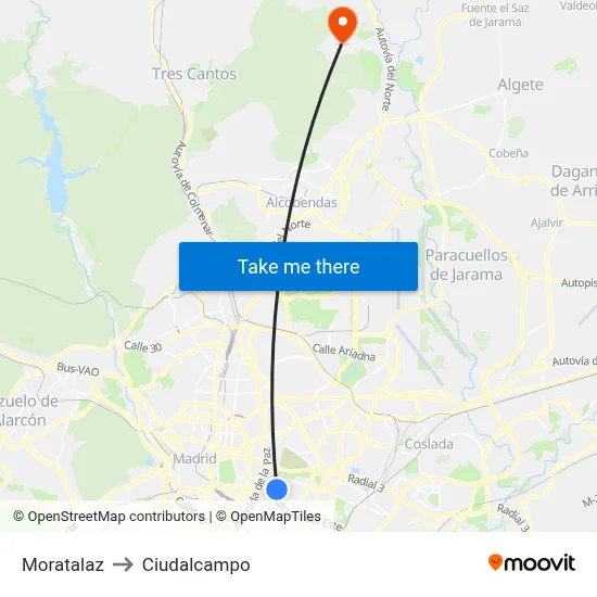 Moratalaz to Ciudalcampo map