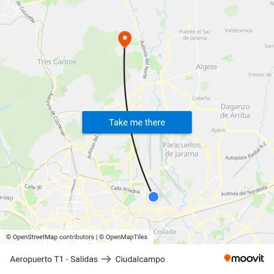 Aeropuerto T1 - Salidas to Ciudalcampo map
