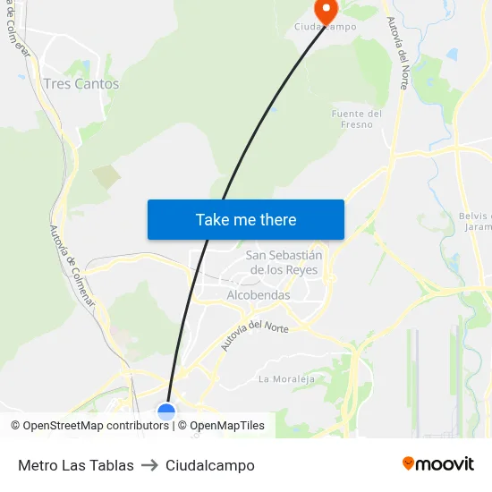 Metro Las Tablas to Ciudalcampo map