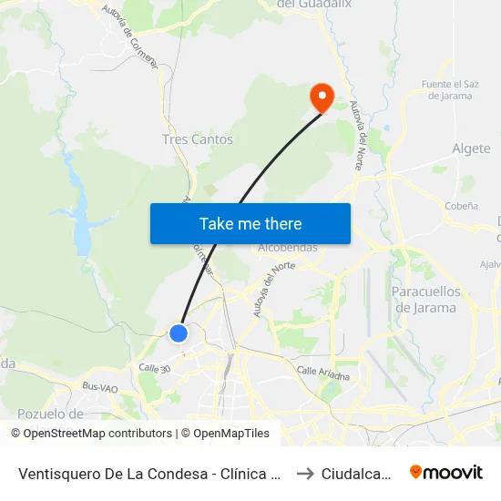 Ventisquero De La Condesa - Clínica Cemtro to Ciudalcampo map