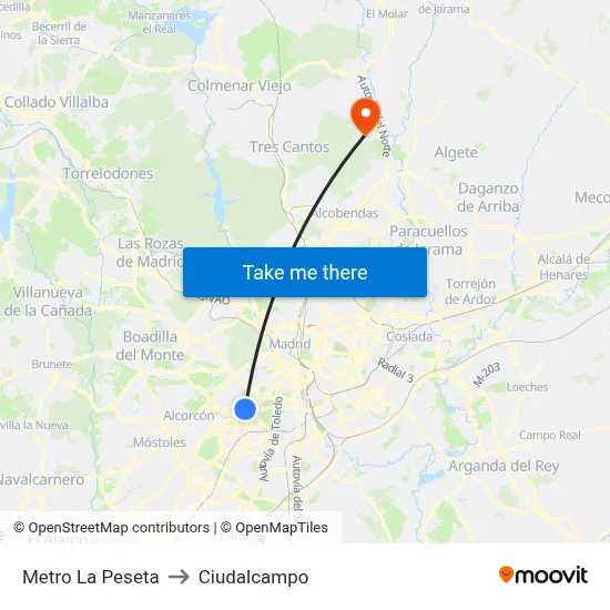 Metro La Peseta to Ciudalcampo map