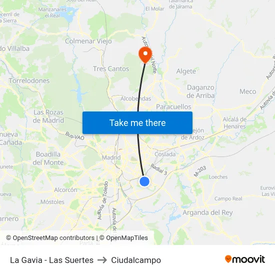 La Gavia - Las Suertes to Ciudalcampo map