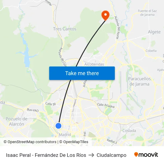 Isaac Peral - Fernández De Los Ríos to Ciudalcampo map