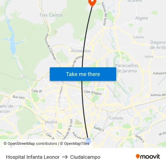 Hospital Infanta Leonor to Ciudalcampo map