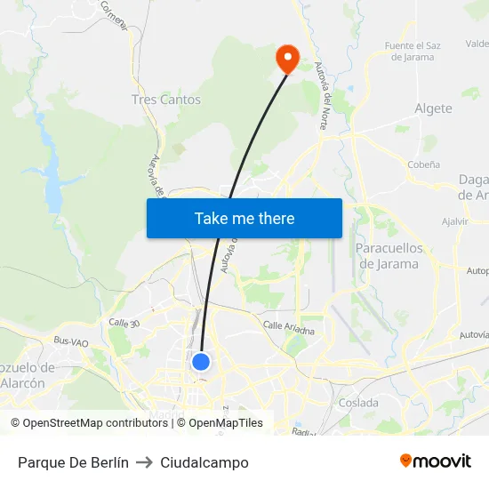 Parque De Berlín to Ciudalcampo map