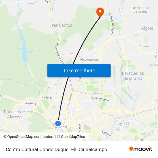 Centro Cultural Conde Duque to Ciudalcampo map