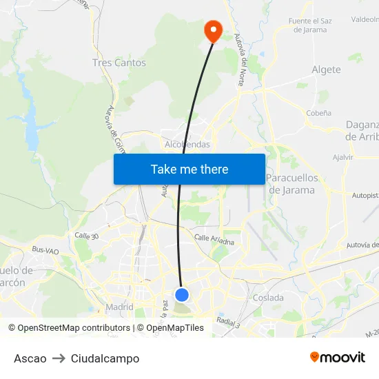 Ascao to Ciudalcampo map