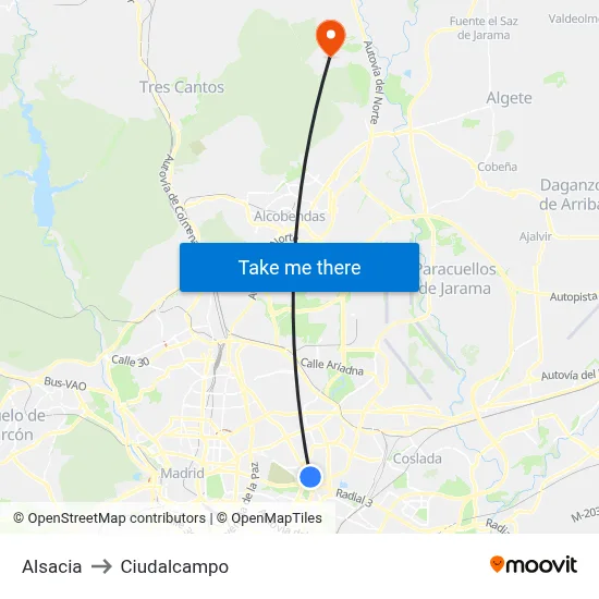 Alsacia to Ciudalcampo map